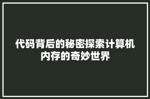 代码背后的秘密探索计算机内存的奇妙世界