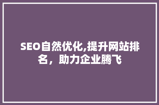 SEO自然优化,提升网站排名，助力企业腾飞