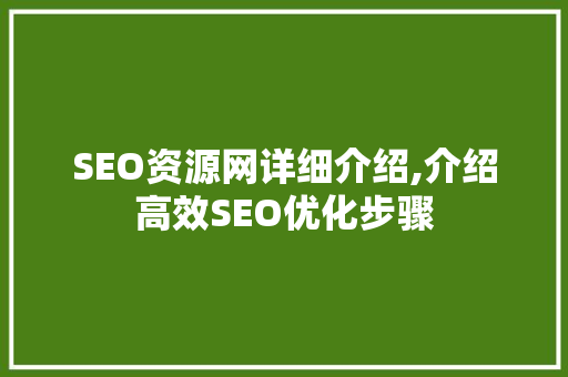 SEO资源网详细介绍,介绍高效SEO优化步骤