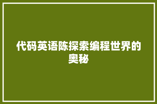 代码英语陈探索编程世界的奥秘