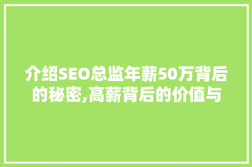 介绍SEO总监年薪50万背后的秘密,高薪背后的价值与挑战