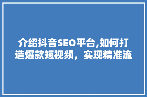 介绍抖音SEO平台,如何打造爆款短视频，实现精准流量变现