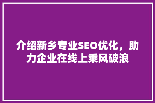 介绍新乡专业SEO优化，助力企业在线上乘风破浪