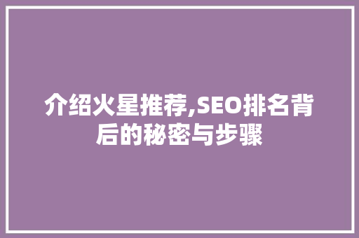 介绍火星推荐,SEO排名背后的秘密与步骤