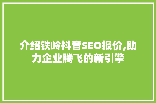 介绍铁岭抖音SEO报价,助力企业腾飞的新引擎