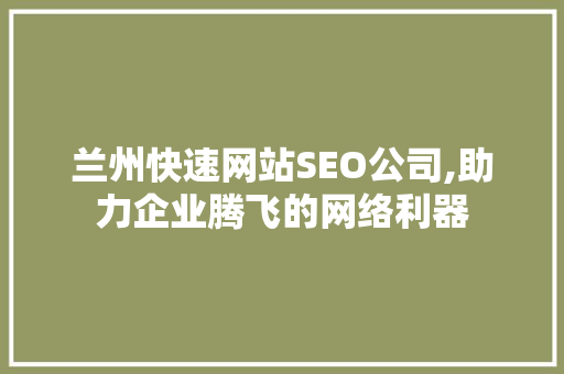 兰州快速网站SEO公司,助力企业腾飞的网络利器