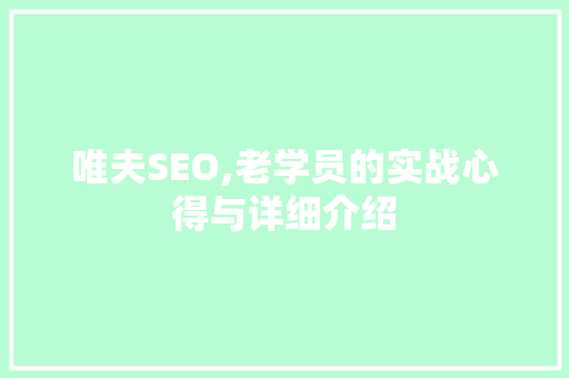 唯夫SEO,老学员的实战心得与详细介绍