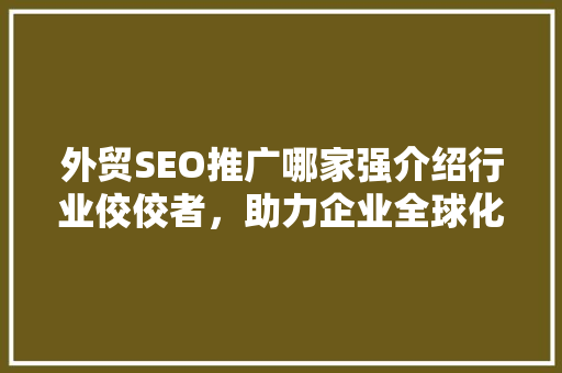 外贸SEO推广哪家强介绍行业佼佼者，助力企业全球化布局
