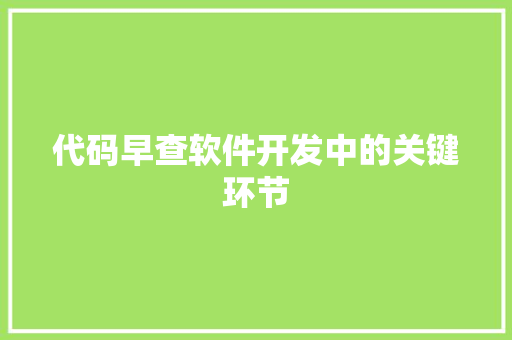 代码早查软件开发中的关键环节