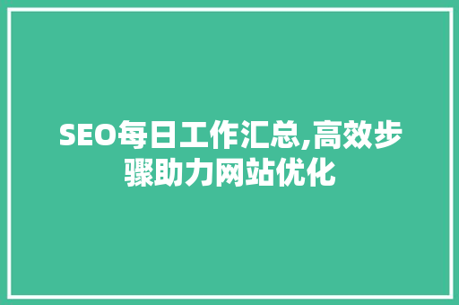 SEO每日工作汇总,高效步骤助力网站优化