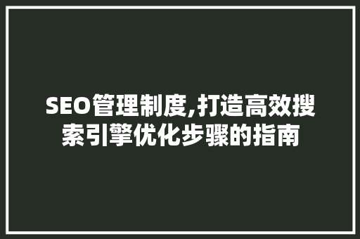 SEO管理制度,打造高效搜索引擎优化步骤的指南