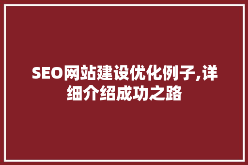 SEO网站建设优化例子,详细介绍成功之路