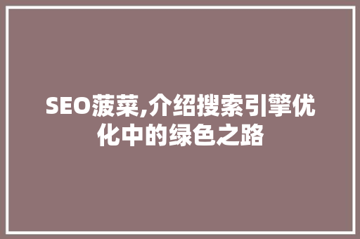 SEO菠菜,介绍搜索引擎优化中的绿色之路