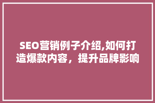 SEO营销例子介绍,如何打造爆款内容，提升品牌影响力