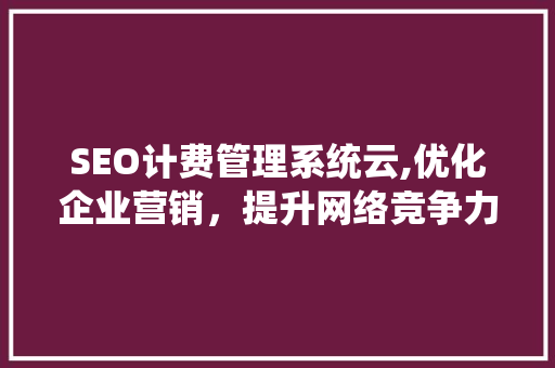 SEO计费管理系统云,优化企业营销，提升网络竞争力