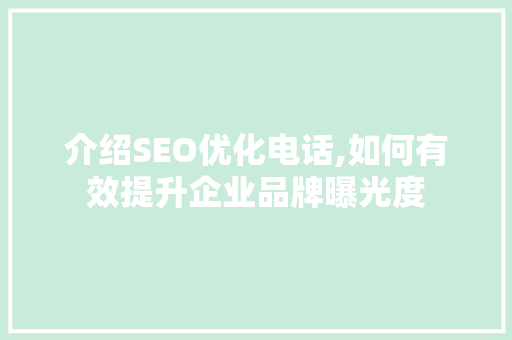 介绍SEO优化电话,如何有效提升企业品牌曝光度