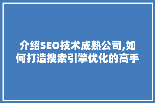 介绍SEO技术成熟公司,如何打造搜索引擎优化的高手之路