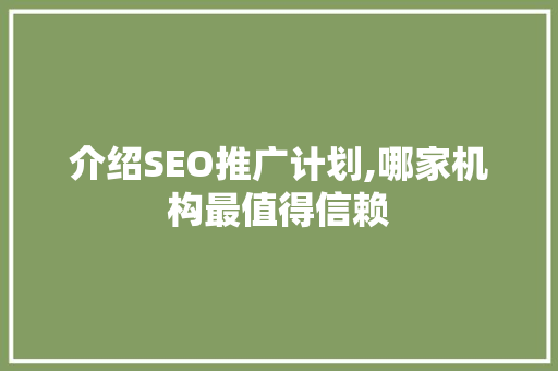 介绍SEO推广计划,哪家机构最值得信赖