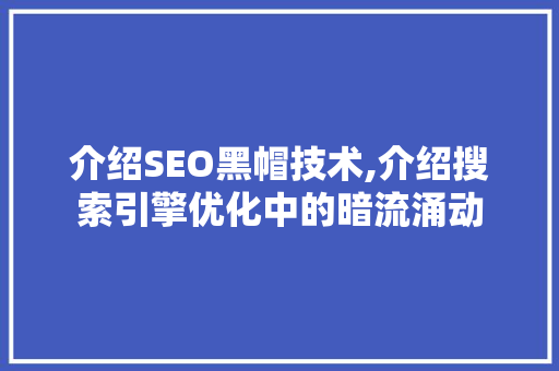介绍SEO黑帽技术,介绍搜索引擎优化中的暗流涌动