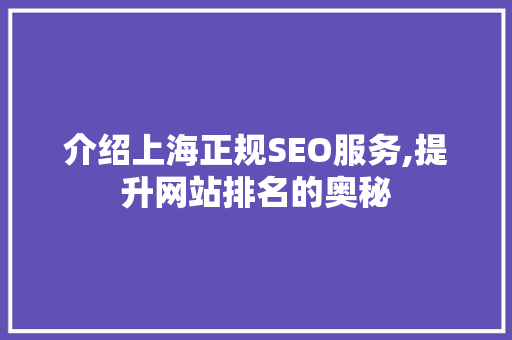 介绍上海正规SEO服务,提升网站排名的奥秘
