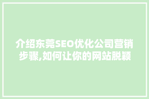 介绍东莞SEO优化公司营销步骤,如何让你的网站脱颖而出