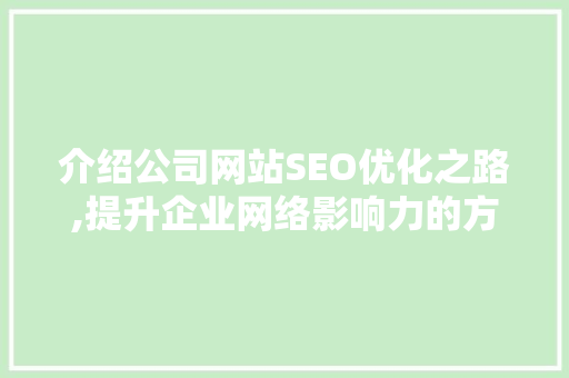 介绍公司网站SEO优化之路,提升企业网络影响力的方法