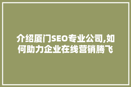 介绍厦门SEO专业公司,如何助力企业在线营销腾飞