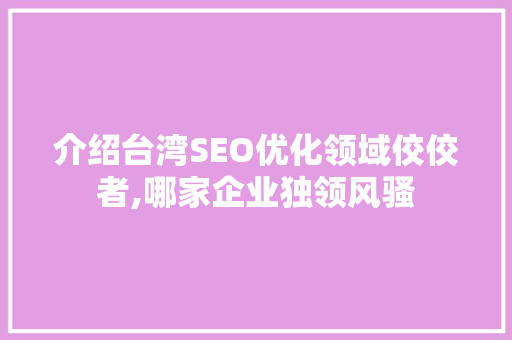 介绍台湾SEO优化领域佼佼者,哪家企业独领风骚