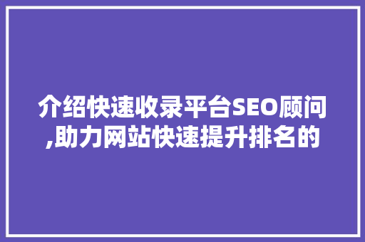介绍快速收录平台SEO顾问,助力网站快速提升排名的秘密武器