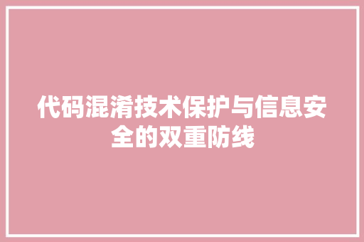 代码混淆技术保护与信息安全的双重防线
