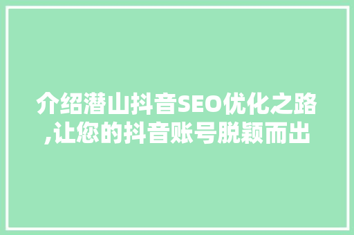 介绍潜山抖音SEO优化之路,让您的抖音账号脱颖而出