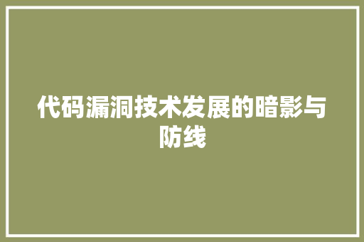 代码漏洞技术发展的暗影与防线
