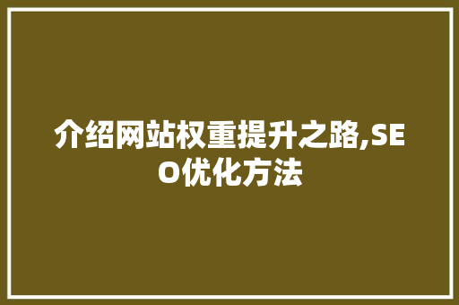 介绍网站权重提升之路,SEO优化方法