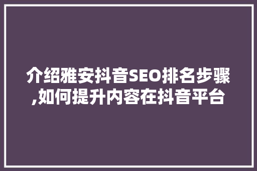 介绍雅安抖音SEO排名步骤,如何提升内容在抖音平台的影响力