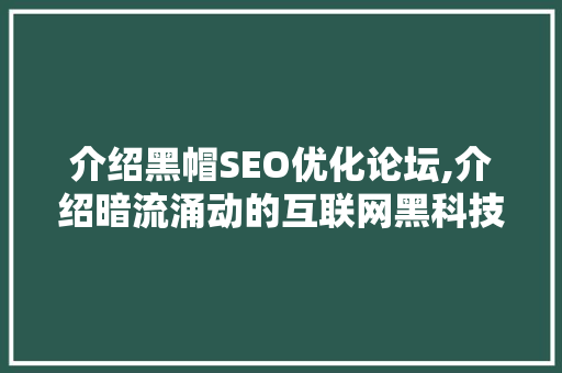 介绍黑帽SEO优化论坛,介绍暗流涌动的互联网黑科技
