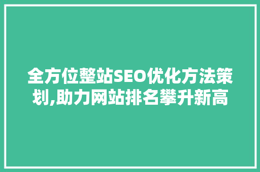 全方位整站SEO优化方法策划,助力网站排名攀升新高度