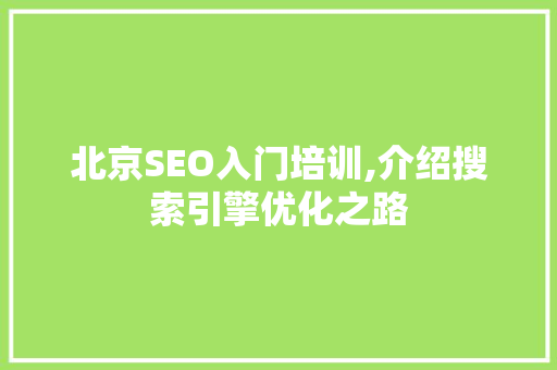 北京SEO入门培训,介绍搜索引擎优化之路