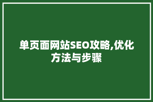 单页面网站SEO攻略,优化方法与步骤