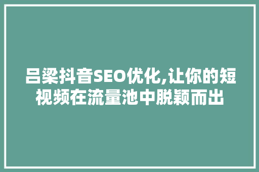 吕梁抖音SEO优化,让你的短视频在流量池中脱颖而出
