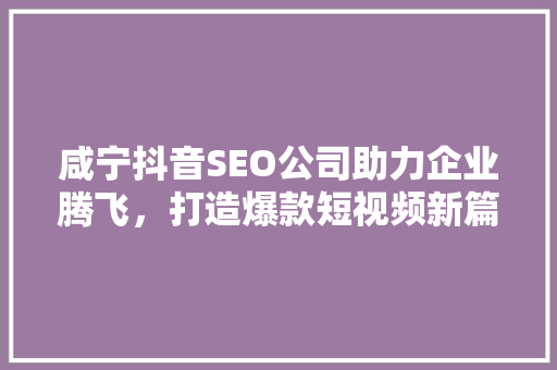咸宁抖音SEO公司助力企业腾飞，打造爆款短视频新篇章