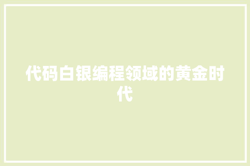 代码白银编程领域的黄金时代