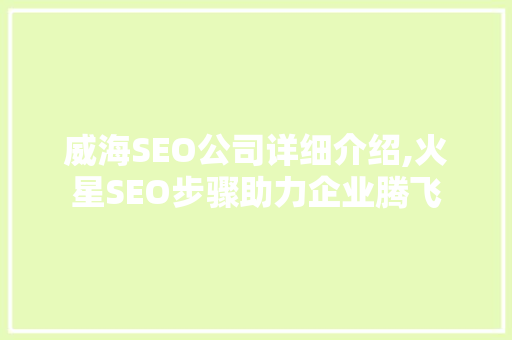 威海SEO公司详细介绍,火星SEO步骤助力企业腾飞