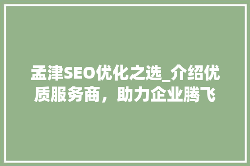 孟津SEO优化之选_介绍优质服务商，助力企业腾飞