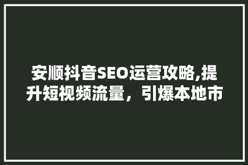 安顺抖音SEO运营攻略,提升短视频流量，引爆本地市场