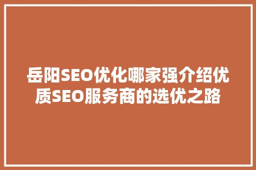 岳阳SEO优化哪家强介绍优质SEO服务商的选优之路