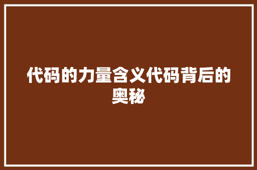 代码的力量含义代码背后的奥秘