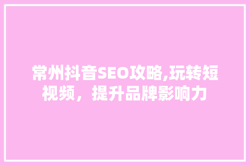 常州抖音SEO攻略,玩转短视频，提升品牌影响力