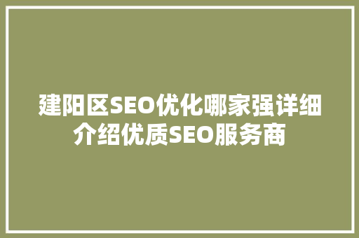 建阳区SEO优化哪家强详细介绍优质SEO服务商