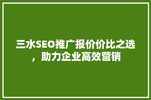 三水SEO推广报价价比之选，助力企业高效营销