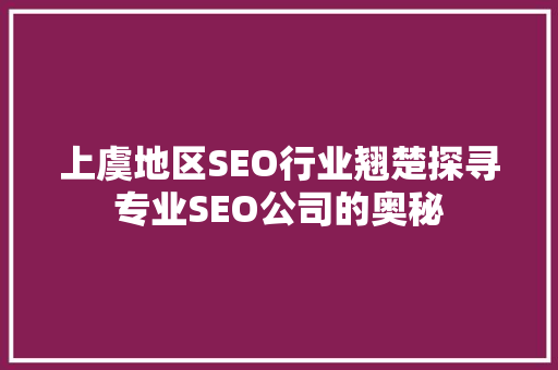 上虞地区SEO行业翘楚探寻专业SEO公司的奥秘